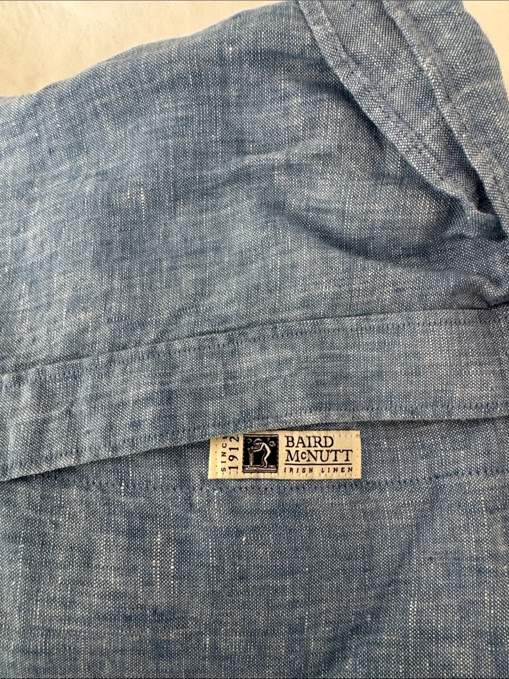 Men's Blue Long-Sleeve Button-Down Shirt banded collar linen shirt